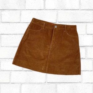 Golden Honey Brown Ribbed High Rise Corduroy Mini Skirt
